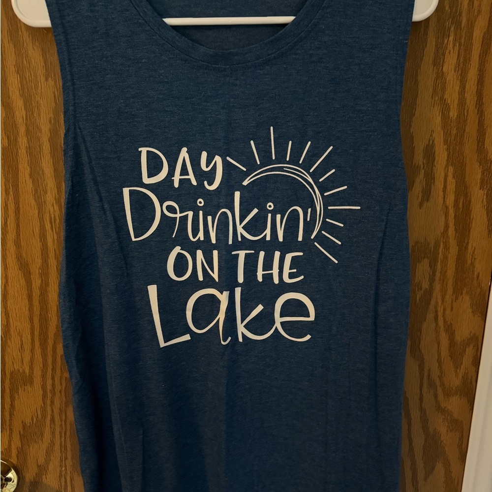 Day Drinkin' On The Lake Navy Graphic Tank, Large- New!